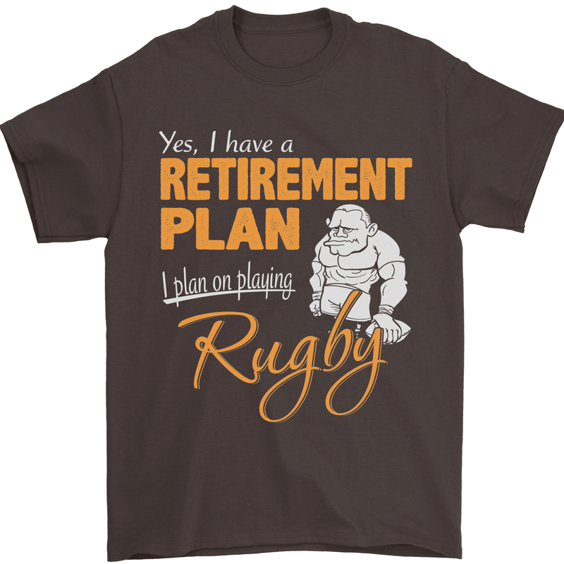 Retirement Plan Playing Rugby Player Funny Mens T-Shirt Cotton Gildan Dark Chocolate