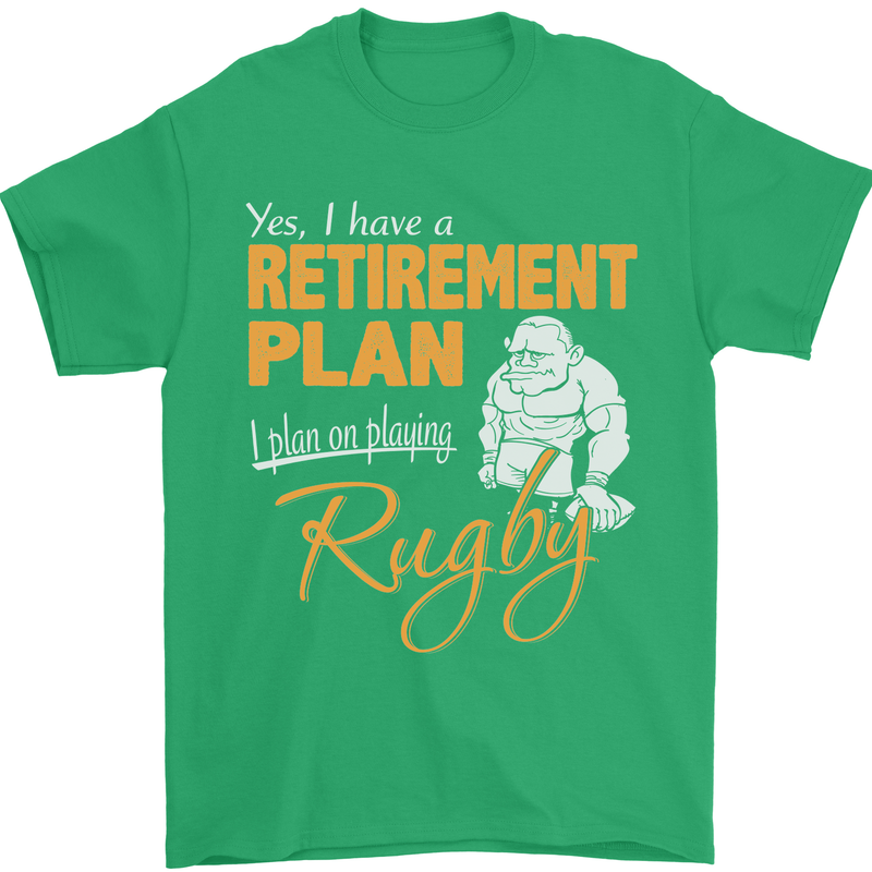 Retirement Plan Playing Rugby Player Funny Mens T-Shirt Cotton Gildan Irish Green