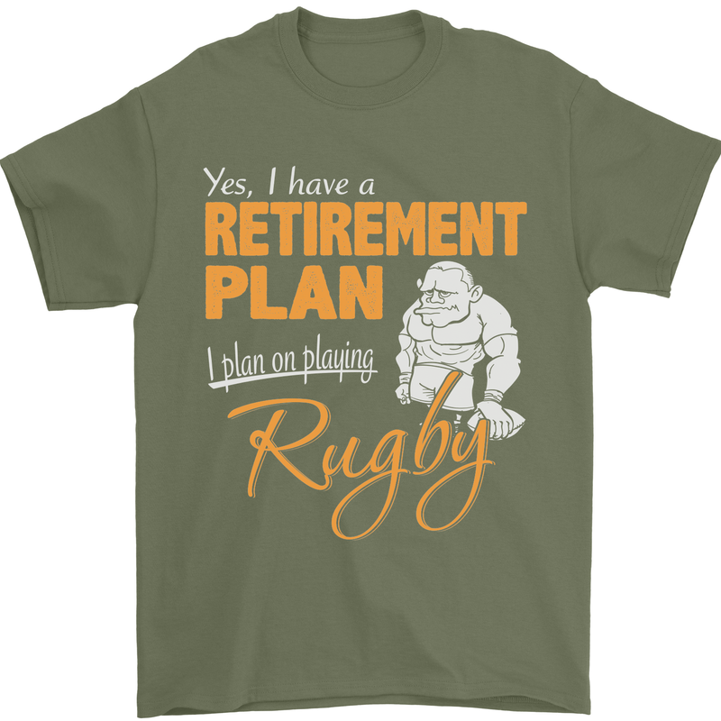Retirement Plan Playing Rugby Player Funny Mens T-Shirt Cotton Gildan Military Green