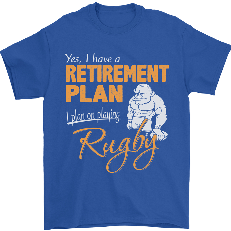 Retirement Plan Playing Rugby Player Funny Mens T-Shirt Cotton Gildan Royal Blue