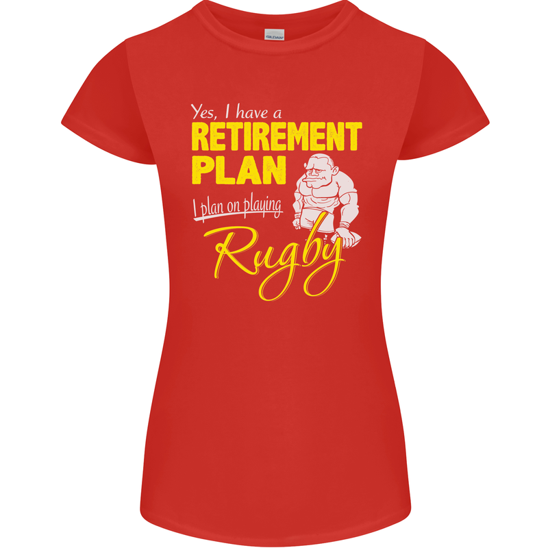 Retirement Plan Playing Rugby Player Funny Womens Petite Cut T-Shirt Red