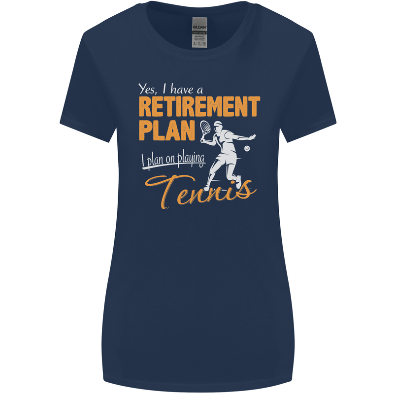Retirement Plan Playing Tennis Player Funny Womens Wider Cut T-Shirt Navy Blue