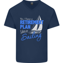 Retirement Plan Sailing Sailor Boat Funny Mens V-Neck Cotton T-Shirt Navy Blue