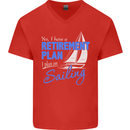Retirement Plan Sailing Sailor Boat Funny Mens V-Neck Cotton T-Shirt Red
