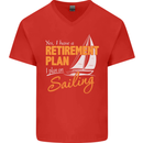 Retirement Plan Sailing Sailor Boat Funny Mens V-Neck Cotton T-Shirt Red