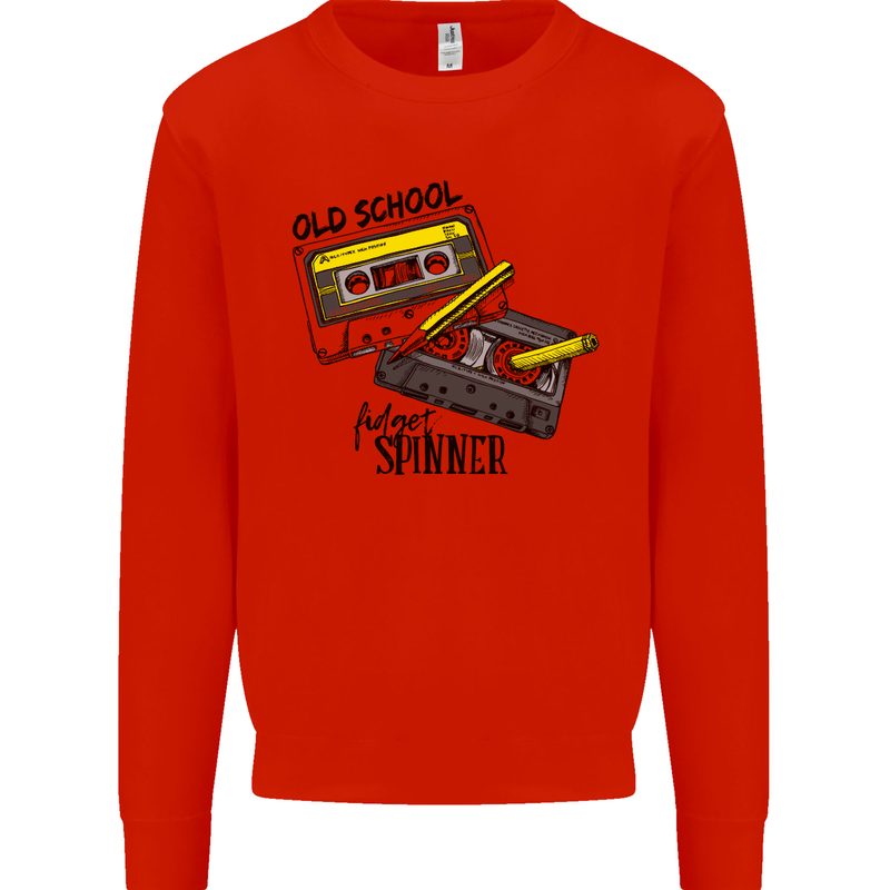Retro 80s Music Cassette Old School Spinner Kids Sweatshirt Jumper Bright Red