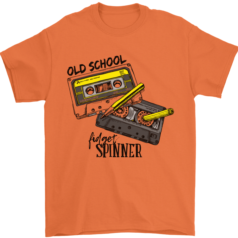 Retro 80s Music Cassette Old School Spinner Mens T-Shirt Cotton Gildan Orange