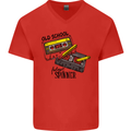 Retro 80s Music Cassette Old School Spinner Mens V-Neck Cotton T-Shirt Red