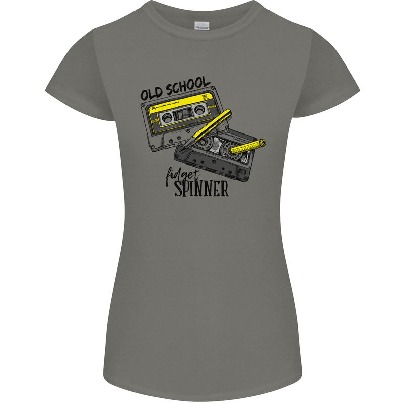 Retro 80s Music Cassette Old School Spinner Womens Petite Cut T-Shirt Charcoal