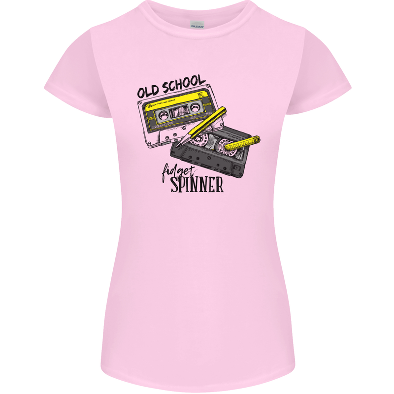 Retro 80s Music Cassette Old School Spinner Womens Petite Cut T-Shirt Light Pink