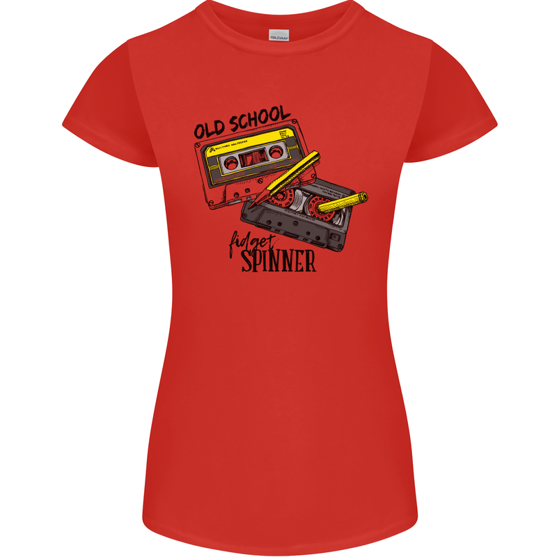 Retro 80s Music Cassette Old School Spinner Womens Petite Cut T-Shirt Red