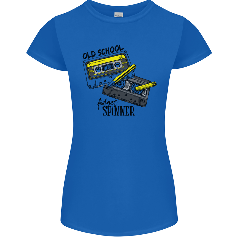 Retro 80s Music Cassette Old School Spinner Womens Petite Cut T-Shirt Royal Blue