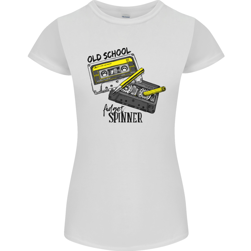 Retro 80s Music Cassette Old School Spinner Womens Petite Cut T-Shirt White