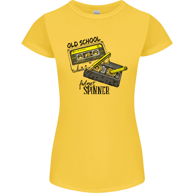Retro 80s Music Cassette Old School Spinner Womens Petite Cut T-Shirt Yellow