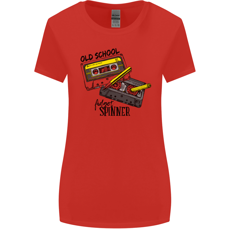 Retro 80s Music Cassette Old School Spinner Womens Wider Cut T-Shirt Red