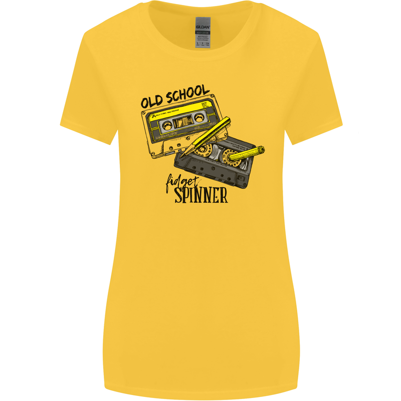 Retro 80s Music Cassette Old School Spinner Womens Wider Cut T-Shirt Yellow