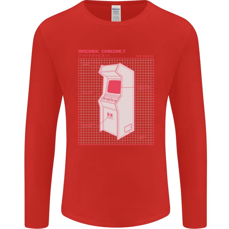 Retro Arcade Game Cabinet Gaming Gamer Mens Long Sleeve T-Shirt Red