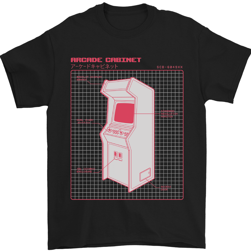 Retro Arcade Game Cabinet Gaming Gamer Mens T-Shirt Cotton Gildan Black