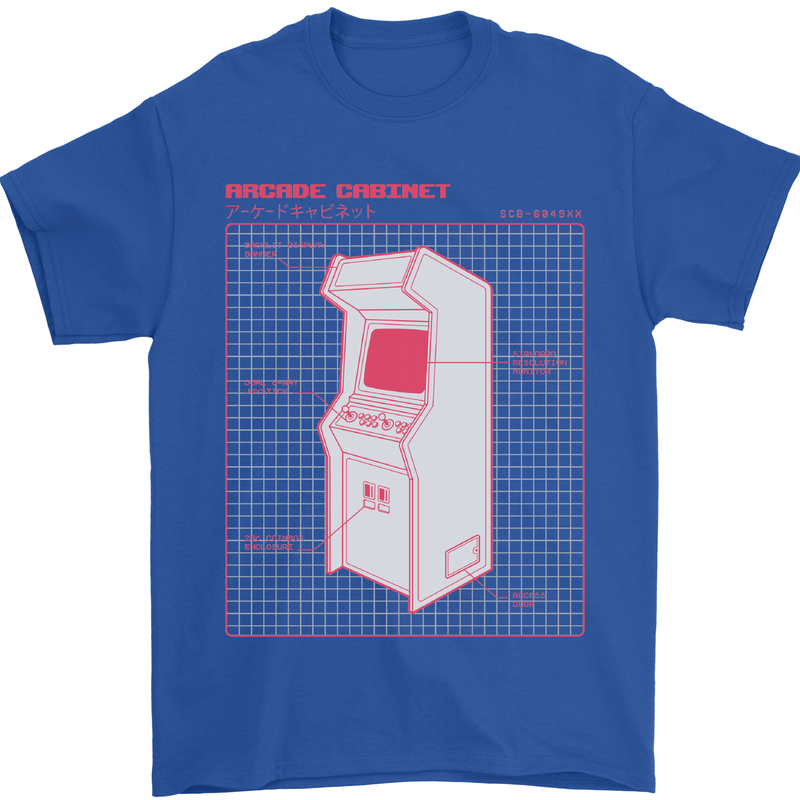 Retro Arcade Game Cabinet Gaming Gamer Mens T-Shirt Cotton Gildan Royal Blue