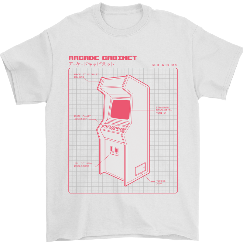 Retro Arcade Game Cabinet Gaming Gamer Mens T-Shirt Cotton Gildan White