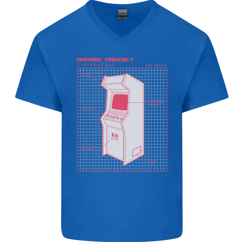 Retro Arcade Game Cabinet Gaming Gamer Mens V-Neck Cotton T-Shirt Royal Blue