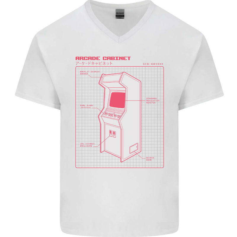 Retro Arcade Game Cabinet Gaming Gamer Mens V-Neck Cotton T-Shirt White