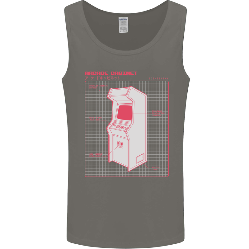 Retro Arcade Game Cabinet Gaming Gamer Mens Vest Tank Top Charcoal