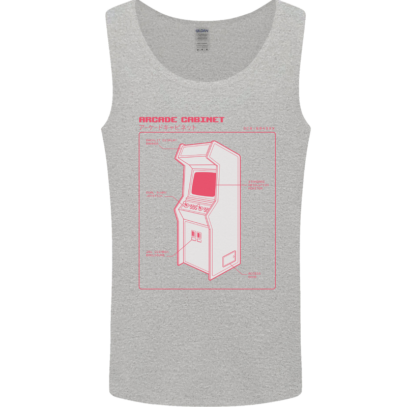 Retro Arcade Game Cabinet Gaming Gamer Mens Vest Tank Top Sports Grey