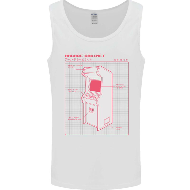 Retro Arcade Game Cabinet Gaming Gamer Mens Vest Tank Top White