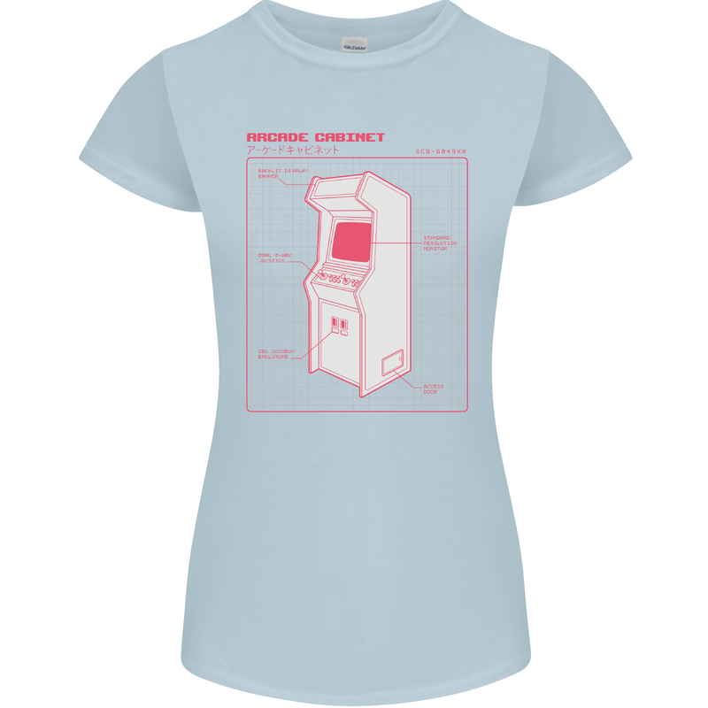 Retro Arcade Game Cabinet Gaming Gamer Womens Petite Cut T-Shirt Light Blue