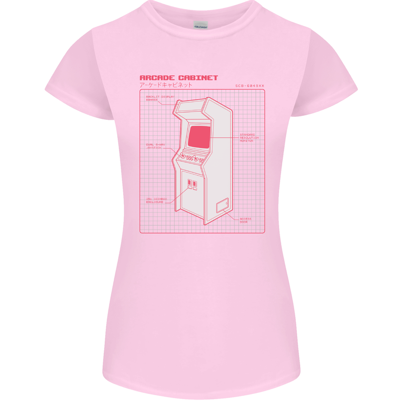 Retro Arcade Game Cabinet Gaming Gamer Womens Petite Cut T-Shirt Light Pink