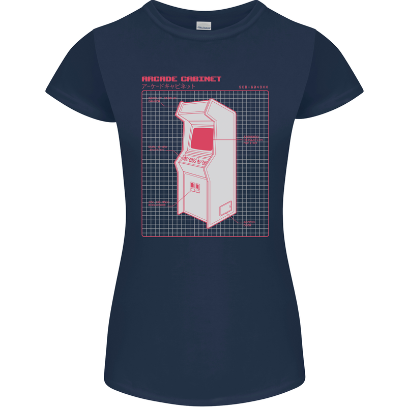 Retro Arcade Game Cabinet Gaming Gamer Womens Petite Cut T-Shirt Navy Blue