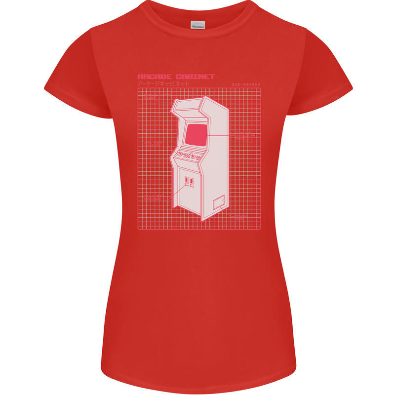 Retro Arcade Game Cabinet Gaming Gamer Womens Petite Cut T-Shirt Red