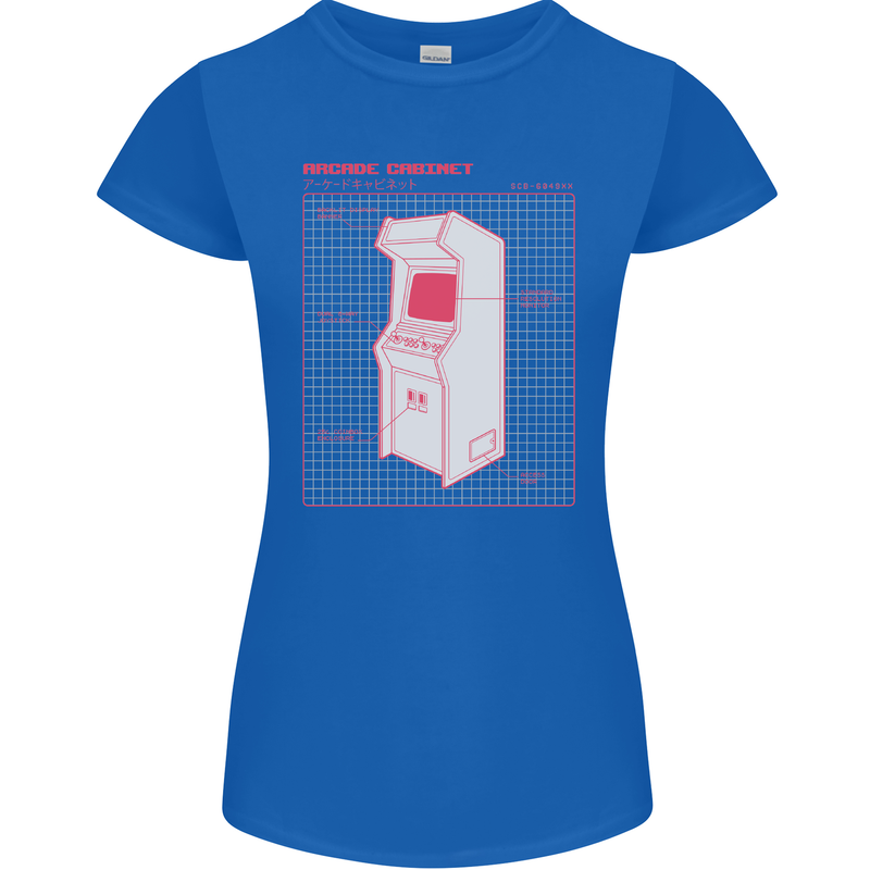 Retro Arcade Game Cabinet Gaming Gamer Womens Petite Cut T-Shirt Royal Blue