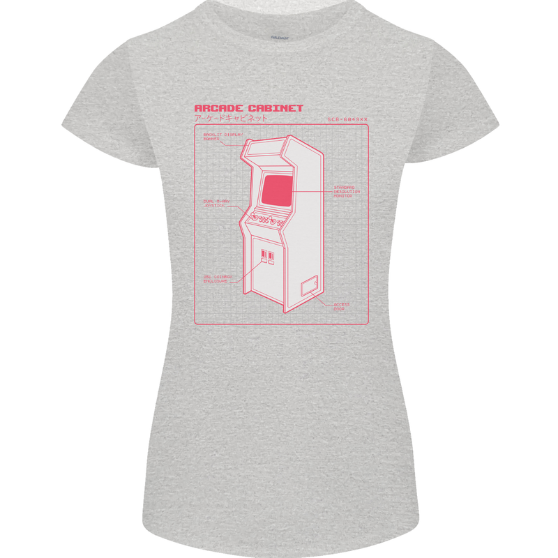 Retro Arcade Game Cabinet Gaming Gamer Womens Petite Cut T-Shirt Sports Grey