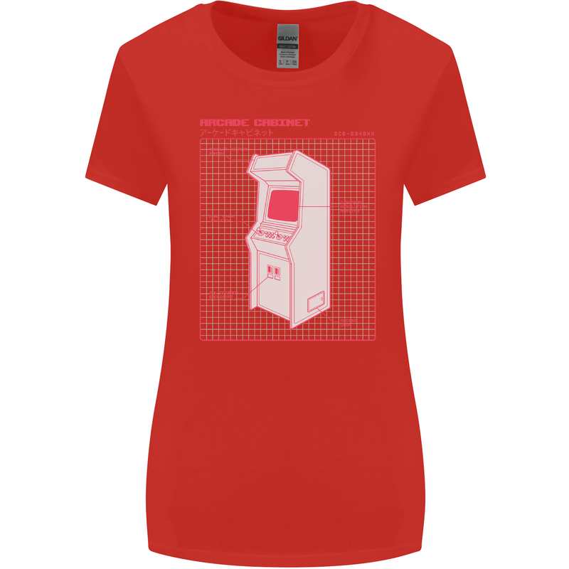Retro Arcade Game Cabinet Gaming Gamer Womens Wider Cut T-Shirt Red