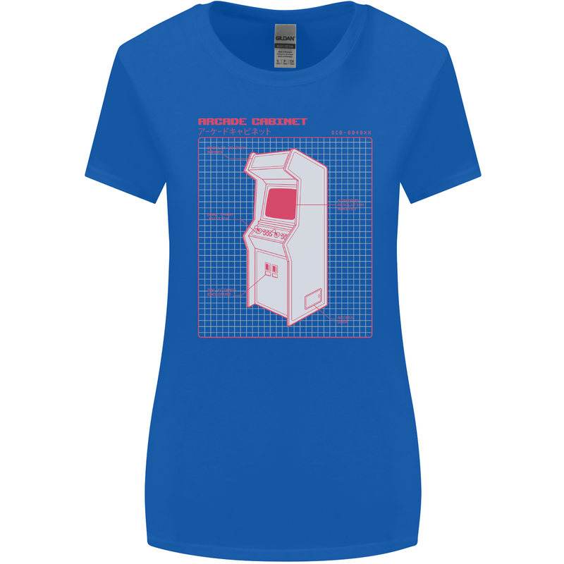 Retro Arcade Game Cabinet Gaming Gamer Womens Wider Cut T-Shirt Royal Blue