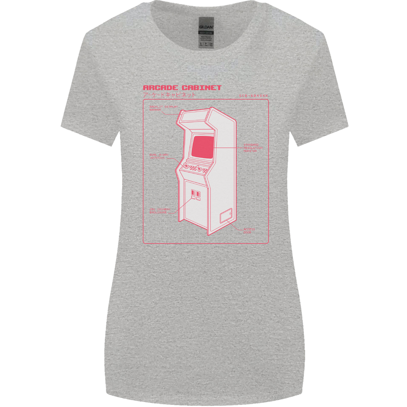 Retro Arcade Game Cabinet Gaming Gamer Womens Wider Cut T-Shirt Sports Grey