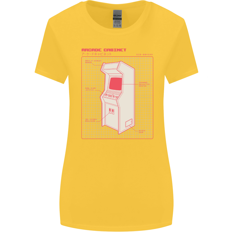 Retro Arcade Game Cabinet Gaming Gamer Womens Wider Cut T-Shirt Yellow