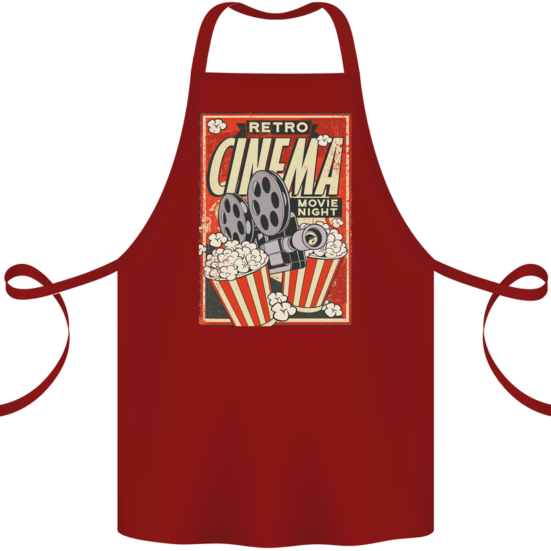 Retro Cinema Movie Night Films & TV Cotton Apron 100% Organic Maroon