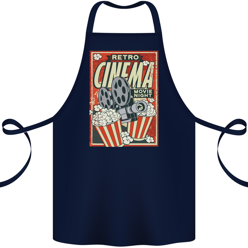 Retro Cinema Movie Night Films & TV Cotton Apron 100% Organic Navy Blue