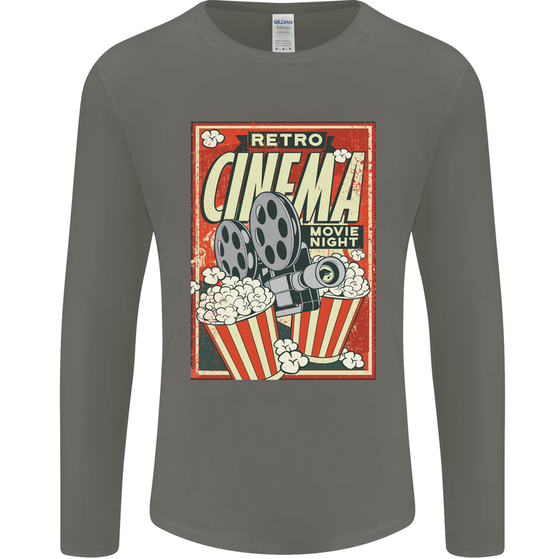Retro Cinema Movie Night Films & TV Mens Long Sleeve T-Shirt Charcoal