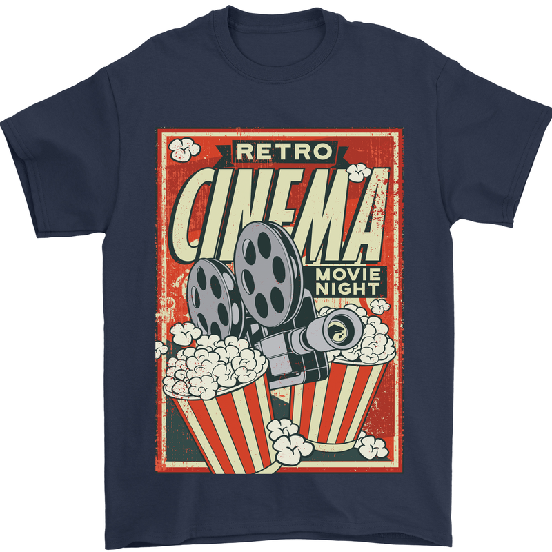 Retro Cinema Movie Night Films & TV Mens T-Shirt Cotton Gildan Navy Blue