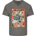 Retro Cinema Movie Night Films & TV Mens V-Neck Cotton T-Shirt Charcoal