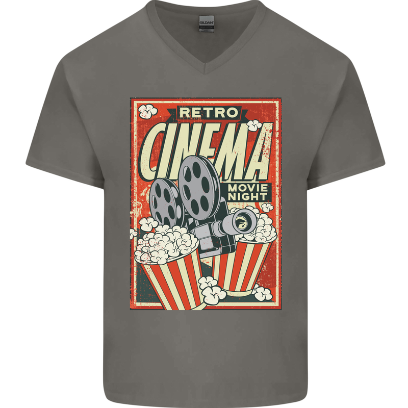 Retro Cinema Movie Night Films & TV Mens V-Neck Cotton T-Shirt Charcoal