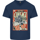 Retro Cinema Movie Night Films & TV Mens V-Neck Cotton T-Shirt Navy Blue