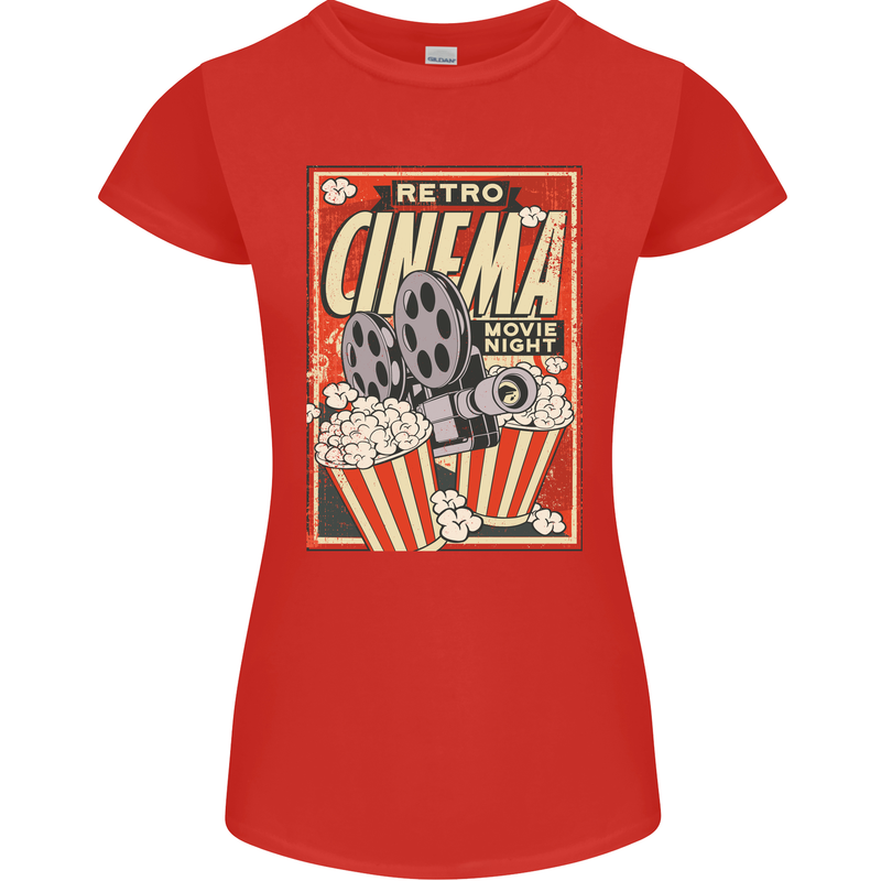 Retro Cinema Movie Night Films & TV Womens Petite Cut T-Shirt Red
