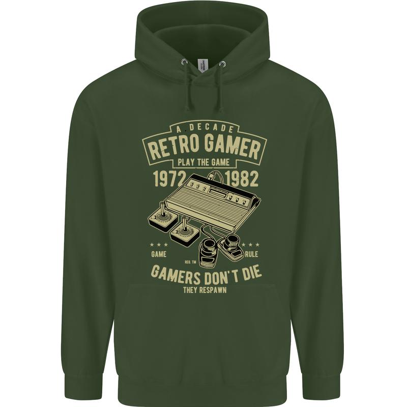 Retro Gamer Funny Gaming Childrens Kids Hoodie Forest Green