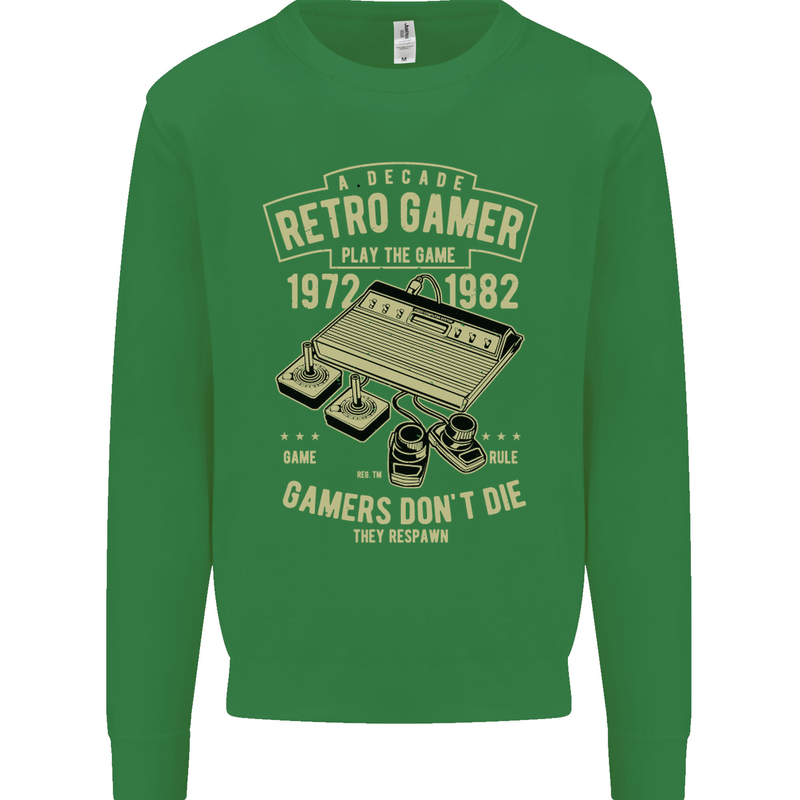 Retro Gamer Funny Gaming Kids Sweatshirt Jumper Irish Green
