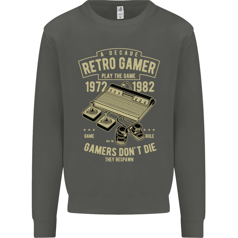 Retro Gamer Funny Gaming Kids Sweatshirt Jumper Storm Grey